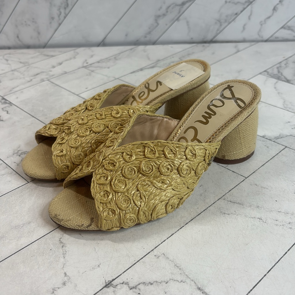 Nwt Sam Edelman Womens Sareen Tan Woven Block Heeled Sandals Size Us 5 Eur 35